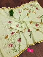 PANIHARI HAND PAINT4 SOFT MASLIN COTTON WITH HEVY ZARI BODAR MULTICOLOR SAREE