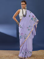 PANIHARI HAND PAINT5 SOFT MASLIN COTTON WITH HEVY ZARI BODAR PURPLE SAREE