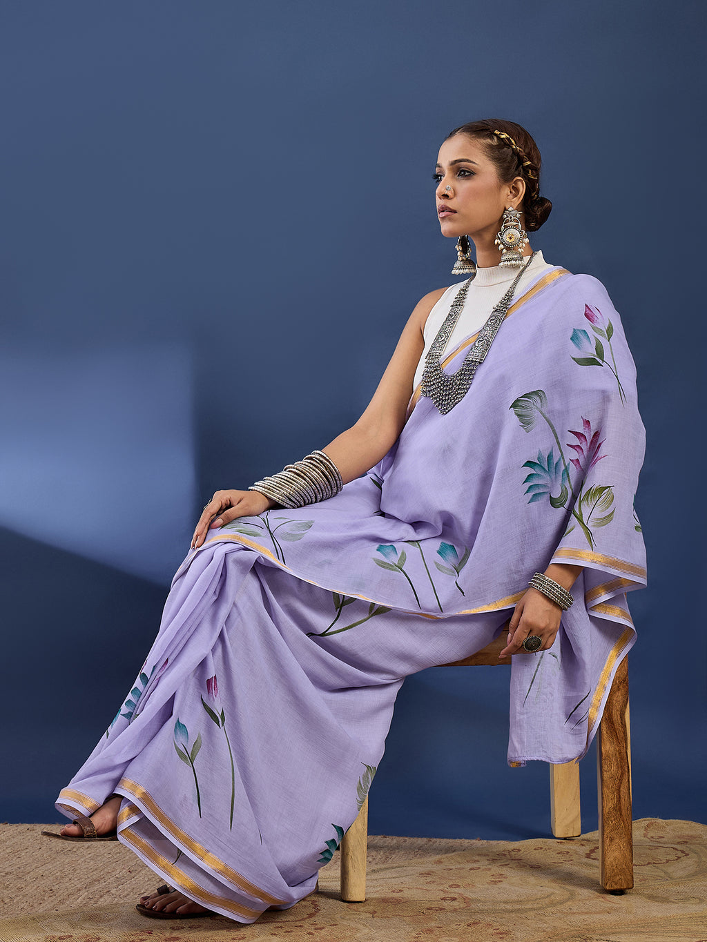 PANIHARI HAND PAINT5 SOFT MASLIN COTTON WITH HEVY ZARI BODAR PURPLE SAREE