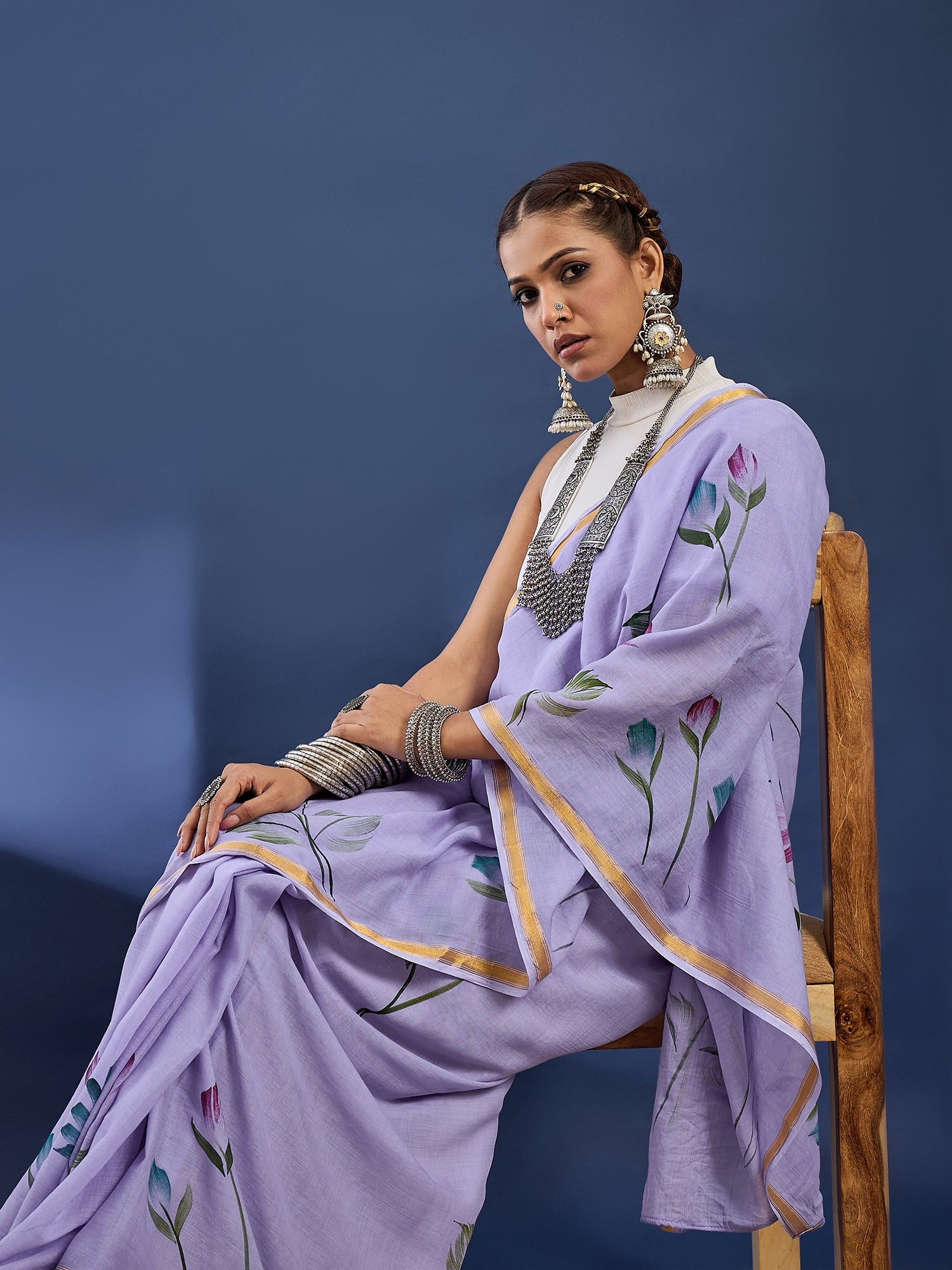 PANIHARI HAND PAINT5 SOFT MASLIN COTTON WITH HEVY ZARI BODAR PURPLE SAREE