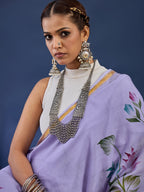 PANIHARI HAND PAINT5 SOFT MASLIN COTTON WITH HEVY ZARI BODAR PURPLE SAREE