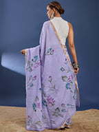 PANIHARI HAND PAINT5 SOFT MASLIN COTTON WITH HEVY ZARI BODAR PURPLE SAREE