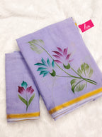 PANIHARI HAND PAINT5 SOFT MASLIN COTTON WITH HEVY ZARI BODAR PURPLE SAREE