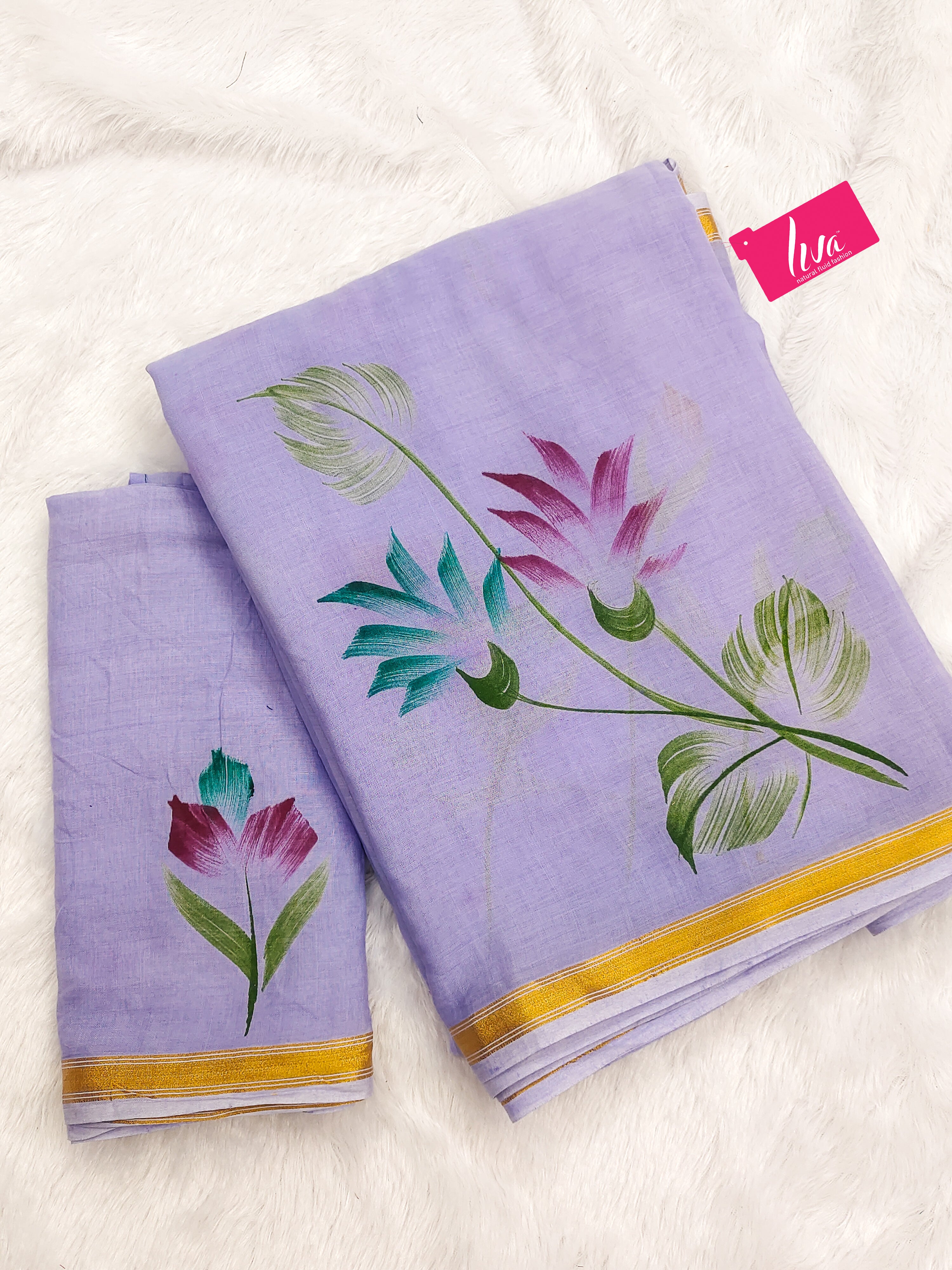 PANIHARI HAND PAINT5 SOFT MASLIN COTTON WITH HEVY ZARI BODAR PURPLE SAREE