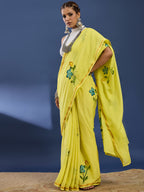 PANIHARI HAND PAINT6 SOFT MASLIN COTTON WITH HEVY ZARI BODAR YELLOW SAREE