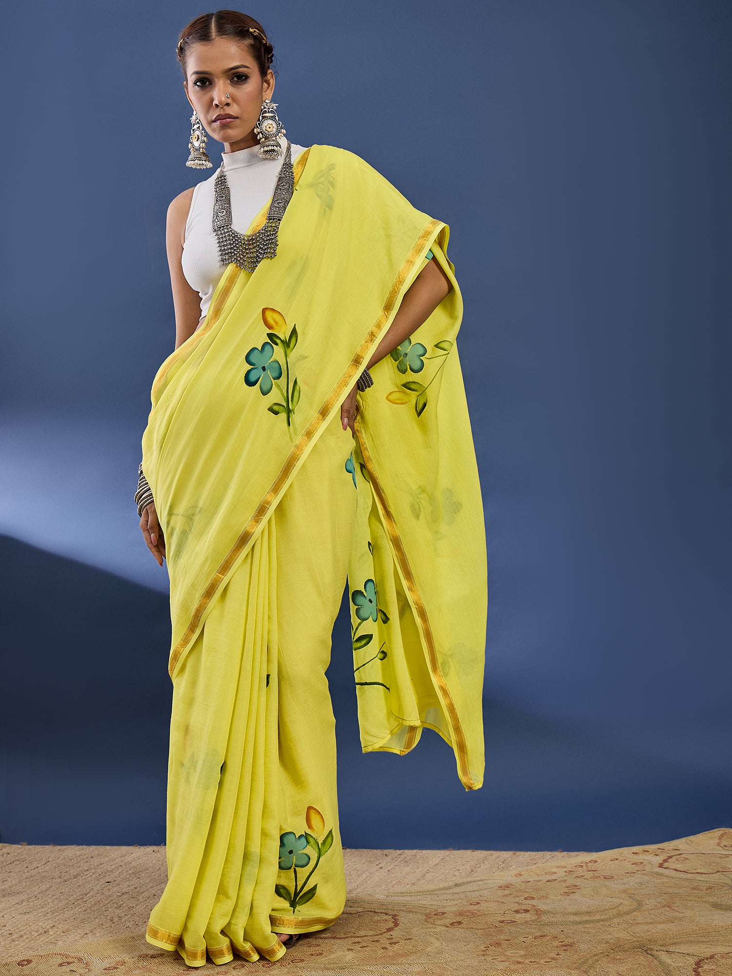 PANIHARI HAND PAINT6 SOFT MASLIN COTTON WITH HEVY ZARI BODAR YELLOW SAREE