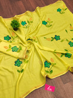 PANIHARI HAND PAINT6 SOFT MASLIN COTTON WITH HEVY ZARI BODAR YELLOW SAREE