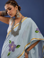 PANIHARI HAND PAINT7 SOFT MASLIN COTTON WITH HEVY ZARI BODAR GREY SAREE