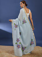 PANIHARI HAND PAINT7 SOFT MASLIN COTTON WITH HEVY ZARI BODAR GREY SAREE