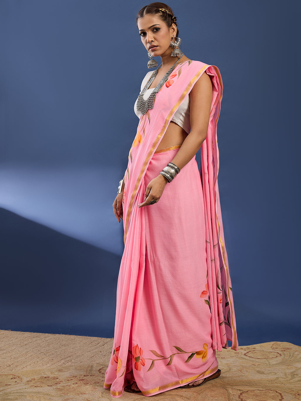 PANIHARI HAND PAINT8 SOFT MASLIN COTTON WITH HEVY ZARI BODAR PINK SAREE