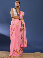 PANIHARI HAND PAINT8 SOFT MASLIN COTTON WITH HEVY ZARI BODAR PINK SAREE