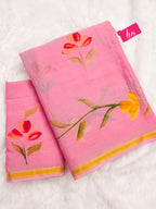 PANIHARI HAND PAINT8 SOFT MASLIN COTTON WITH HEVY ZARI BODAR PINK SAREE