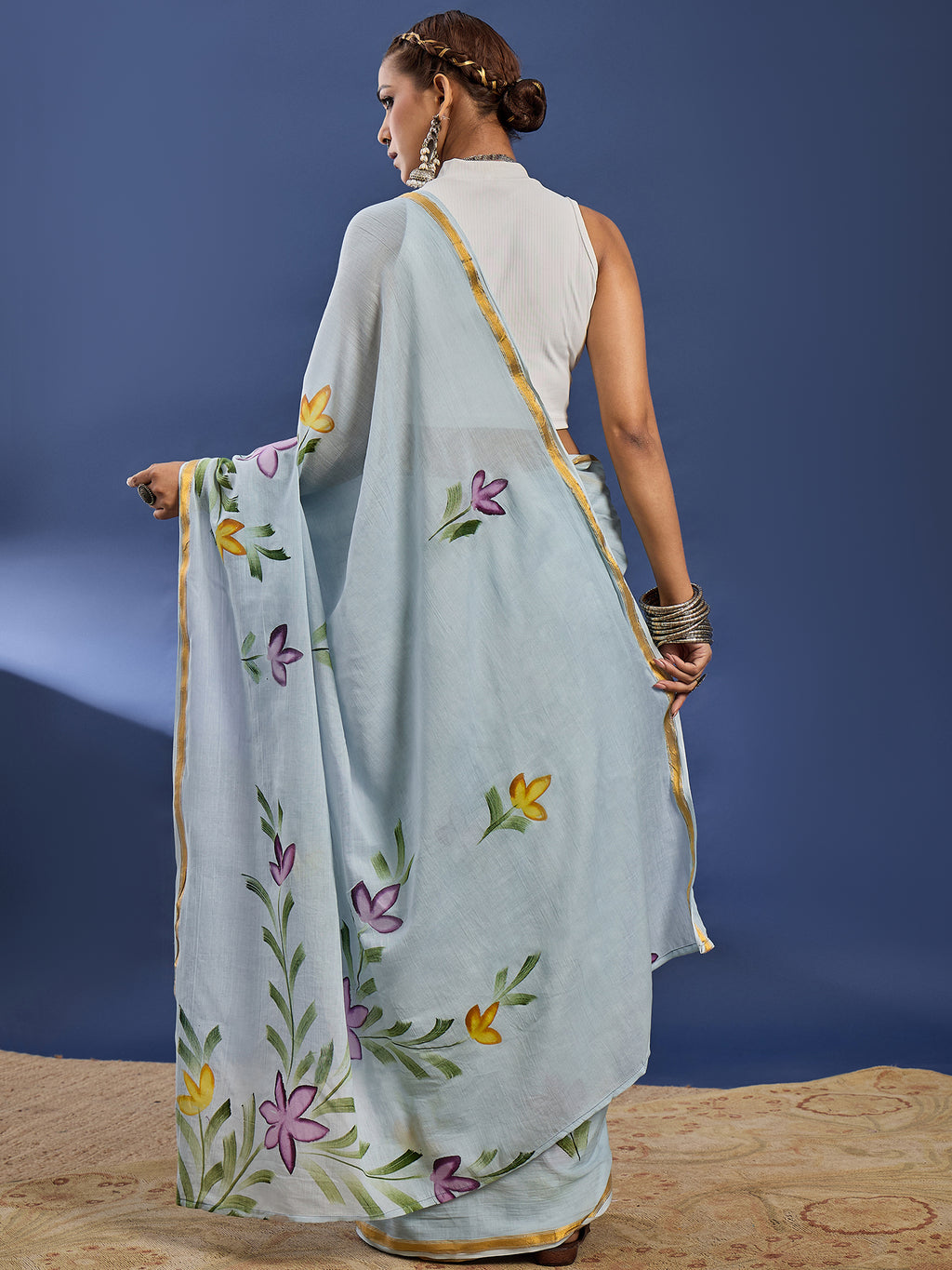 PANIHARI HAND PAINT9 SOFT MASLIN COTTON WITH HEVY ZARI BODAR GREY SAREE