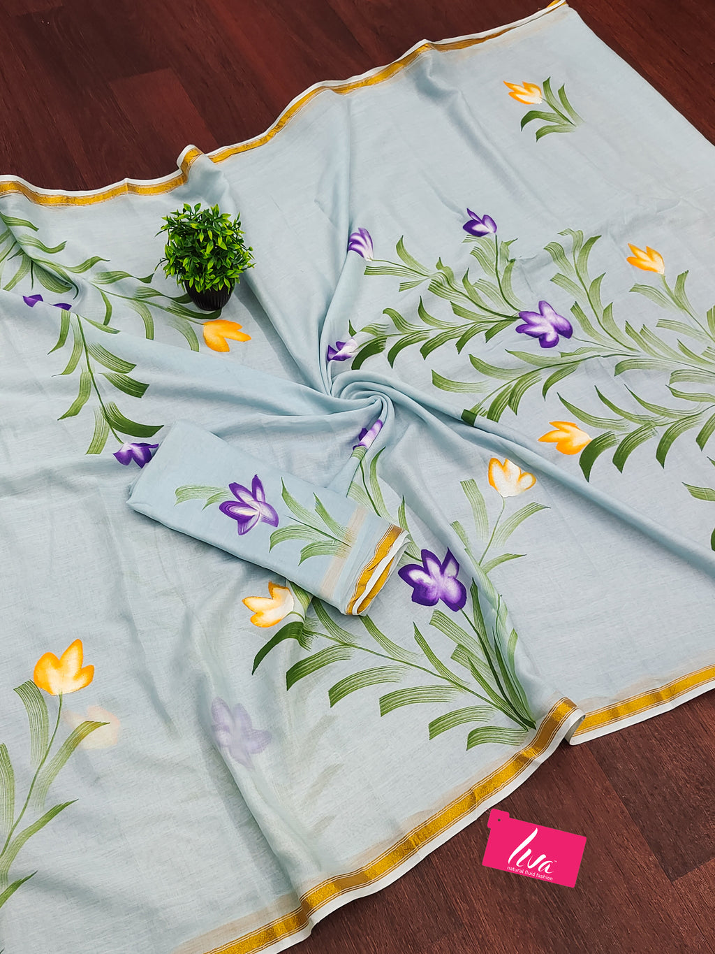 PANIHARI HAND PAINT9 SOFT MASLIN COTTON WITH HEVY ZARI BODAR GREY SAREE