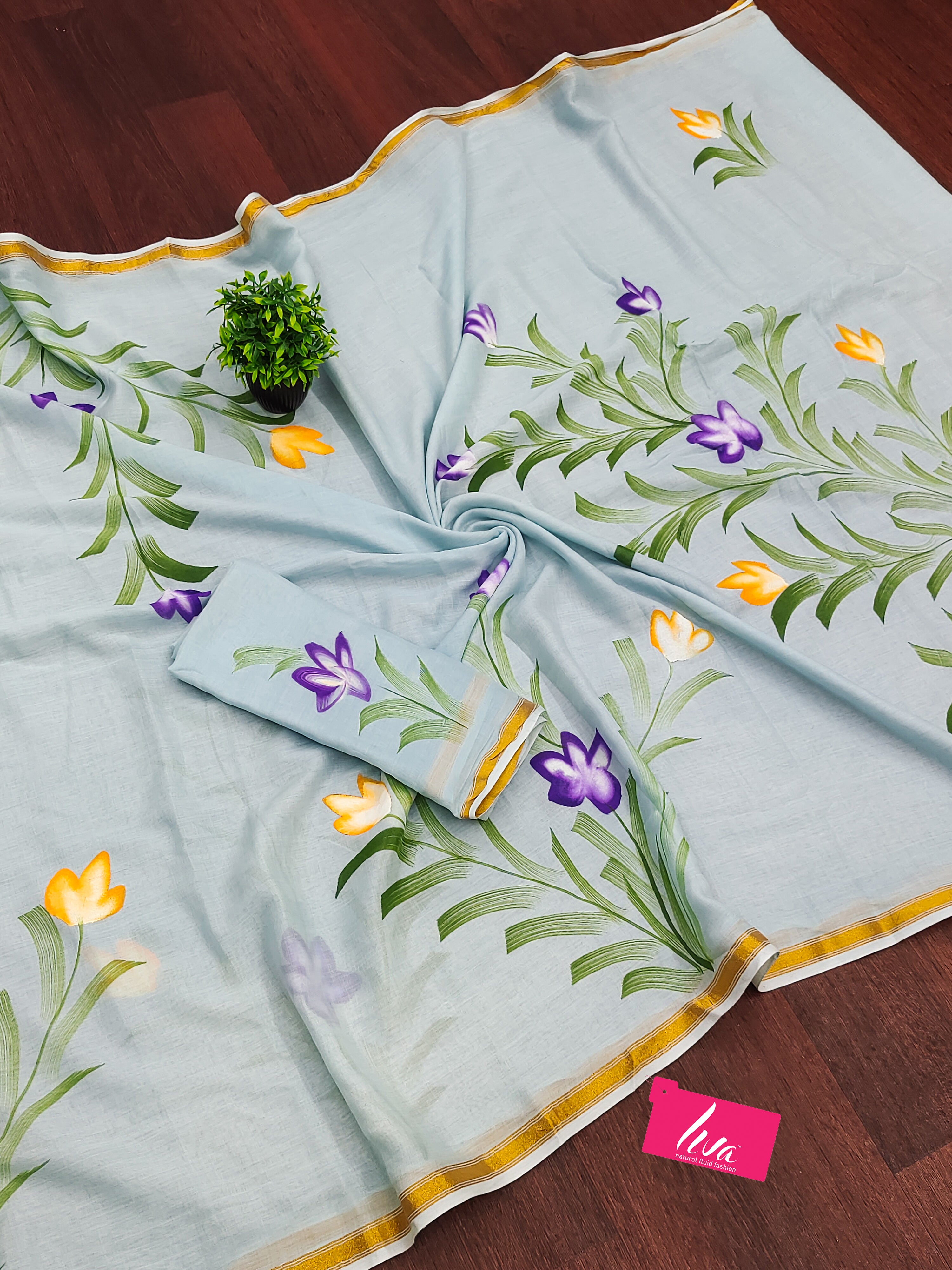 PANIHARI HAND PAINT9 SOFT MASLIN COTTON WITH HEVY ZARI BODAR GREY SAREE