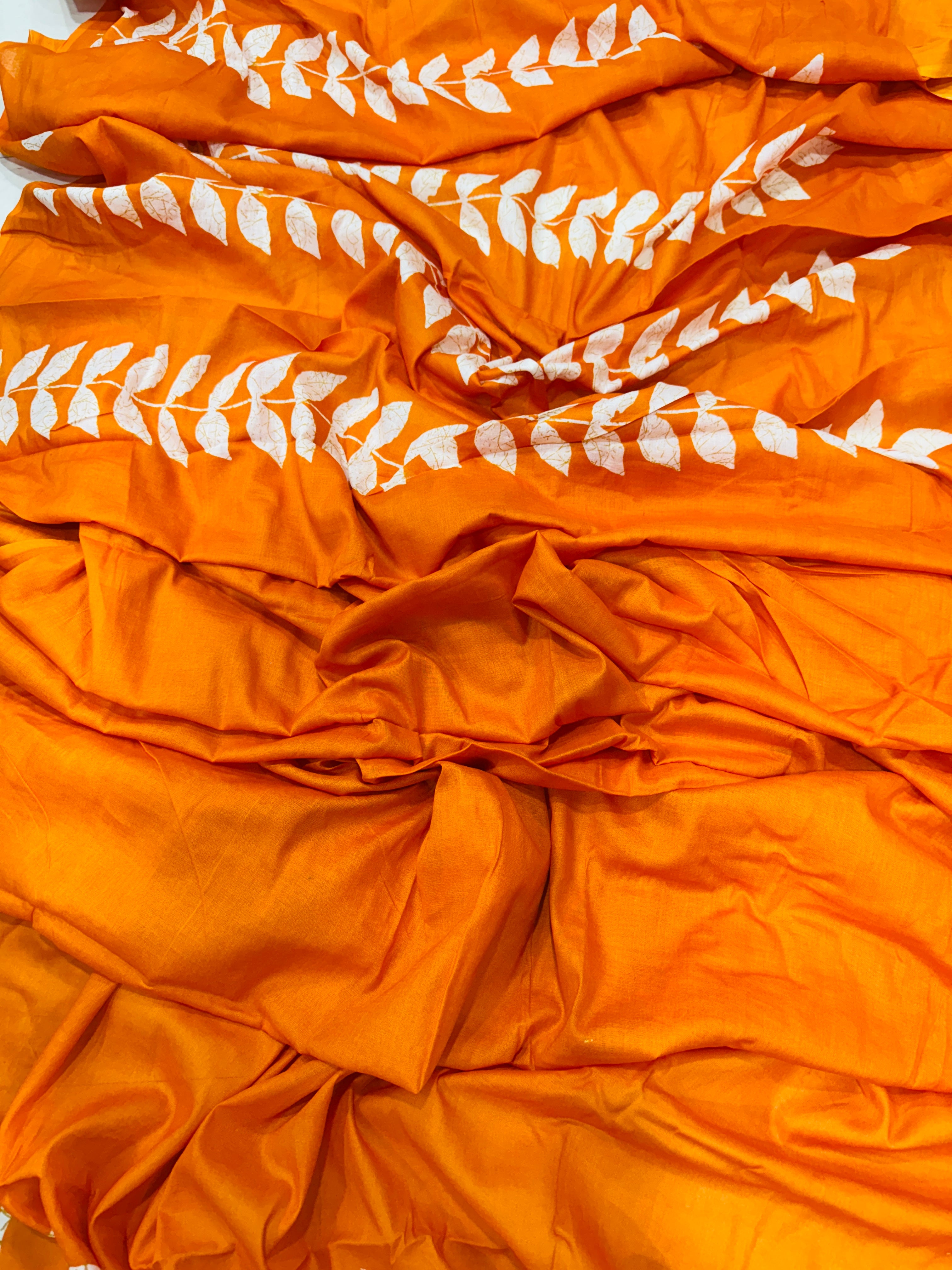 MANGLAM SOFT PURE COTTON HAF-HAF HAND BLOCK PRINT ORANGE SAREE