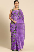 NIHAN SOFT PURE COTTON ABUTRACT HAND BLOCK PRINTED PURPLE SAREE