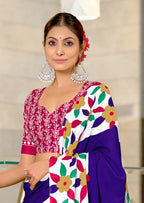 NIRUPA PURE MULMUL COTTON FLORAL PRINTED BLOCK PRINTD BLUE SAREE