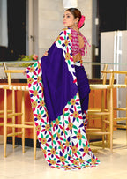 NIRUPA PURE MULMUL COTTON FLORAL PRINTED BLOCK PRINTD BLUE SAREE