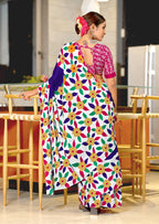 NIRUPA PURE MULMUL COTTON FLORAL PRINTED BLOCK PRINTD BLUE SAREE