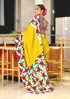 NIRUPA PURE MULMUL COTTON FLORAL PRINTED BLOCK PRINTD YELLOW SAREE