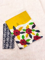 NIRUPA PURE MULMUL COTTON FLORAL PRINTED BLOCK PRINTD YELLOW SAREE