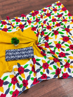 NIRUPA PURE MULMUL COTTON FLORAL PRINTED BLOCK PRINTD YELLOW SAREE