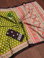 RACHITA PURE MULMUL COTTON BAGRU PRINTD GREEN SAREE