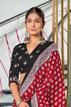 RACHITA PURE MULMUL COTTON BAGRU PRINTD MAROON SAREE