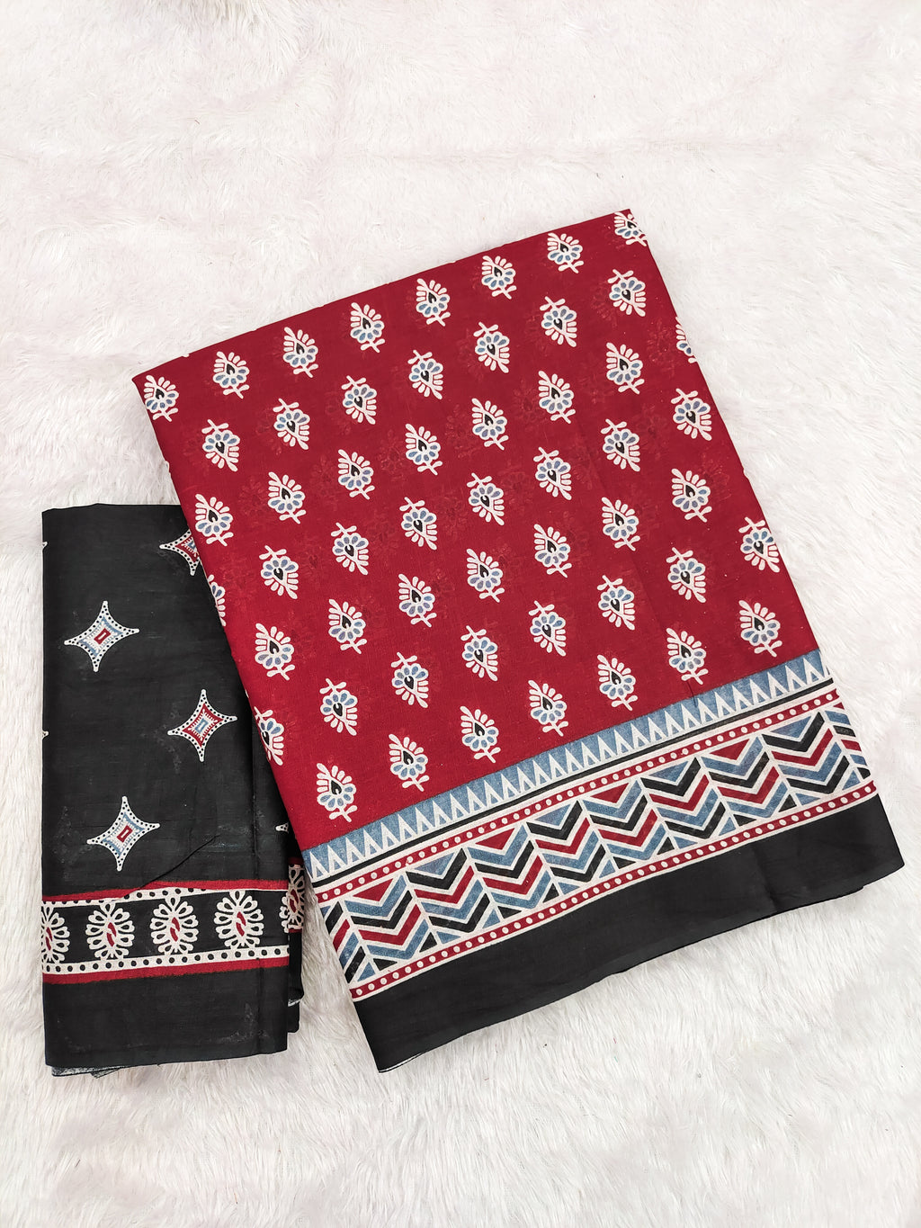 RACHITA PURE MULMUL COTTON BAGRU PRINTD MAROON SAREE