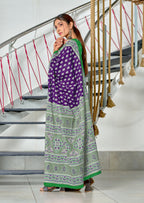 RACHITA PURE MULMUL COTTON BAGRU PRINTD PURPLE SAREE