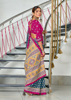 RACHITA PURE MULMUL COTTON BAGRU PRINTD STILL GREY SAREE