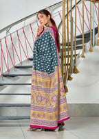 RACHITA PURE MULMUL COTTON BAGRU PRINTD STILL GREY SAREE