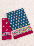 RACHITA PURE MULMUL COTTON BAGRU PRINTD STILL GREY SAREE