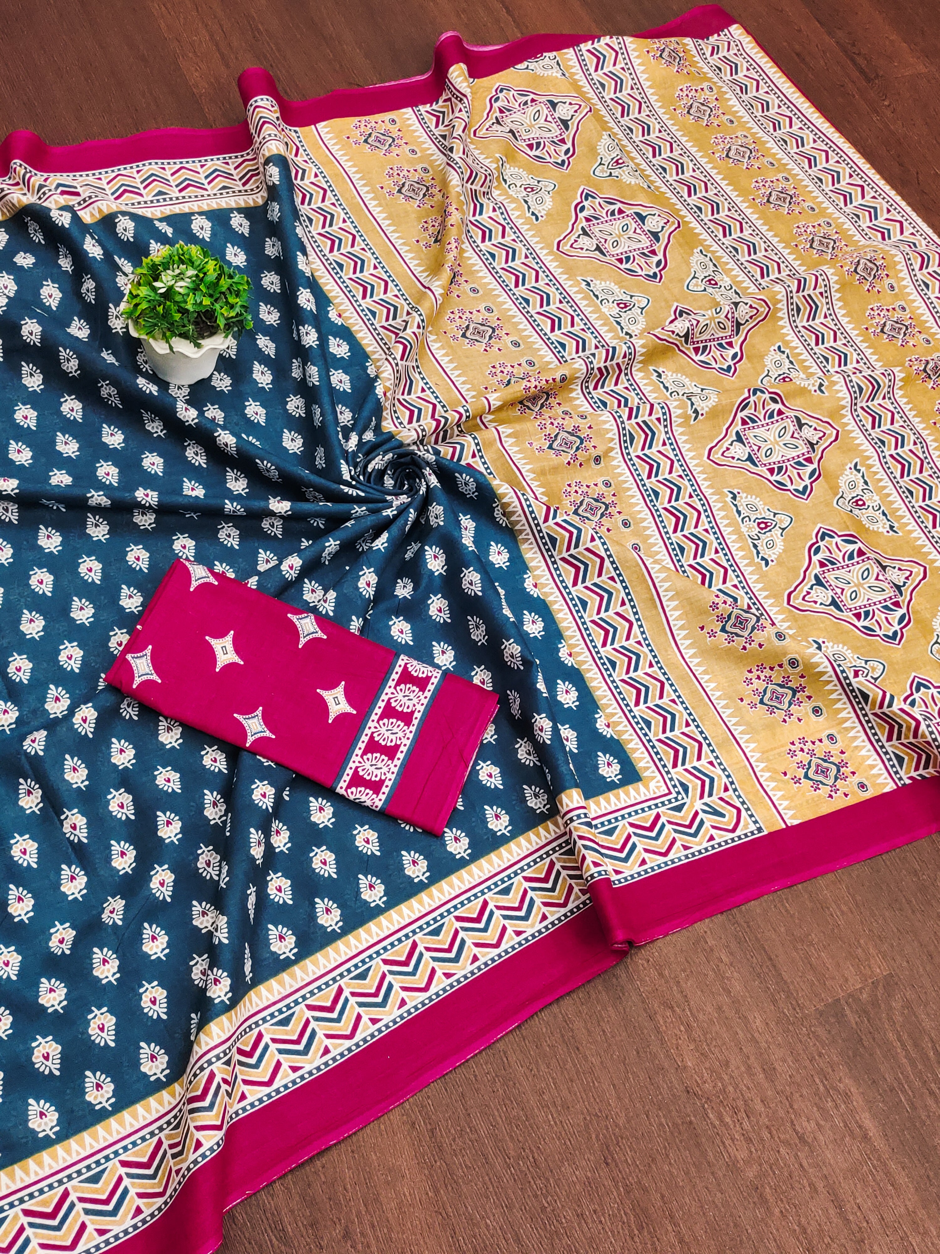 RACHITA PURE MULMUL COTTON BAGRU PRINTD STILL GREY SAREE