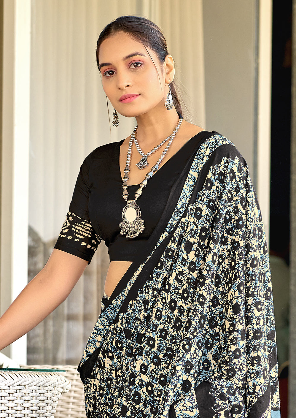 RASMALI BATIK PURE MULMUL COTTON BATIK PRINTD BLACK SAREE