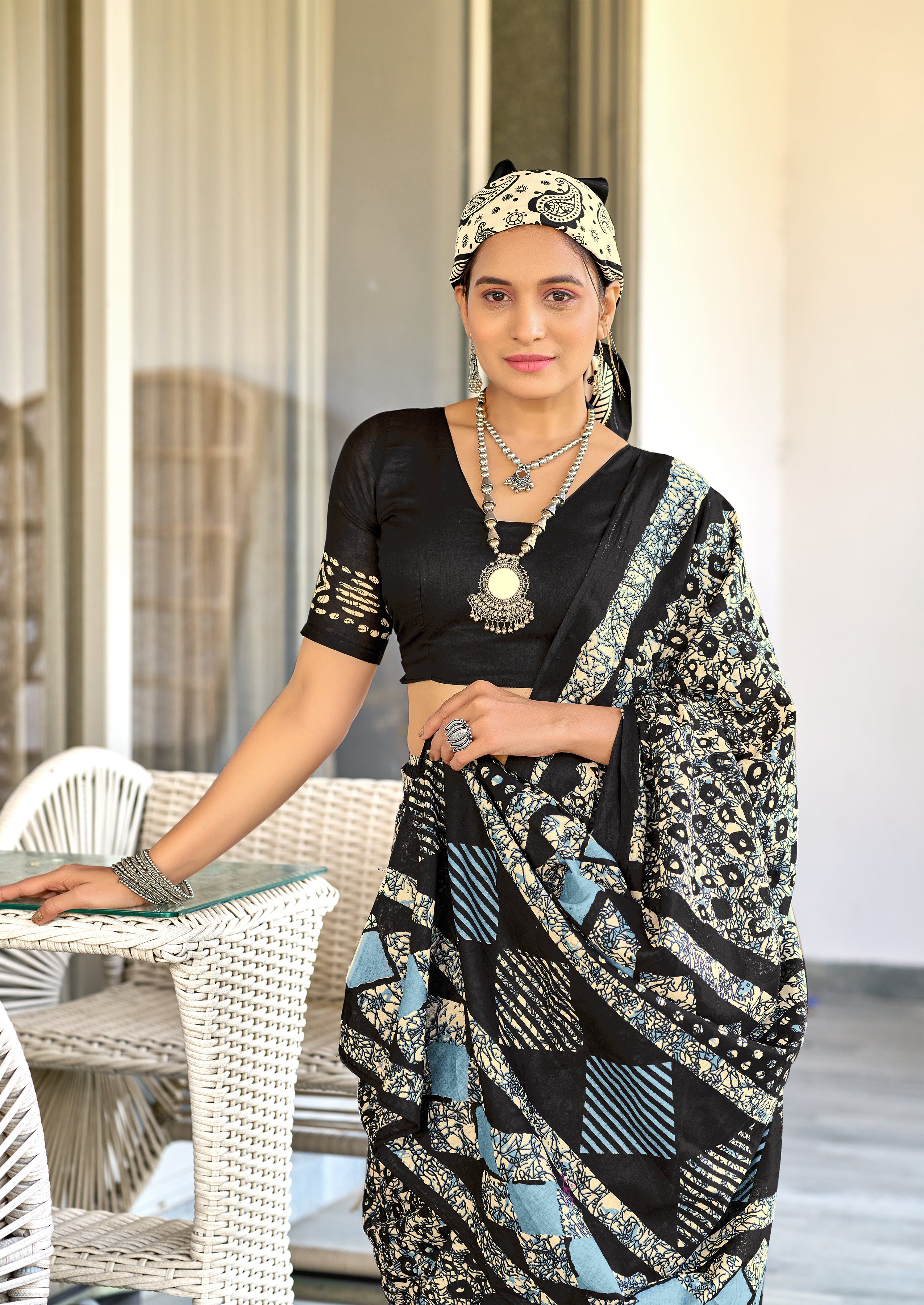 RASMALI BATIK PURE MULMUL COTTON BATIK PRINTD BLACK SAREE