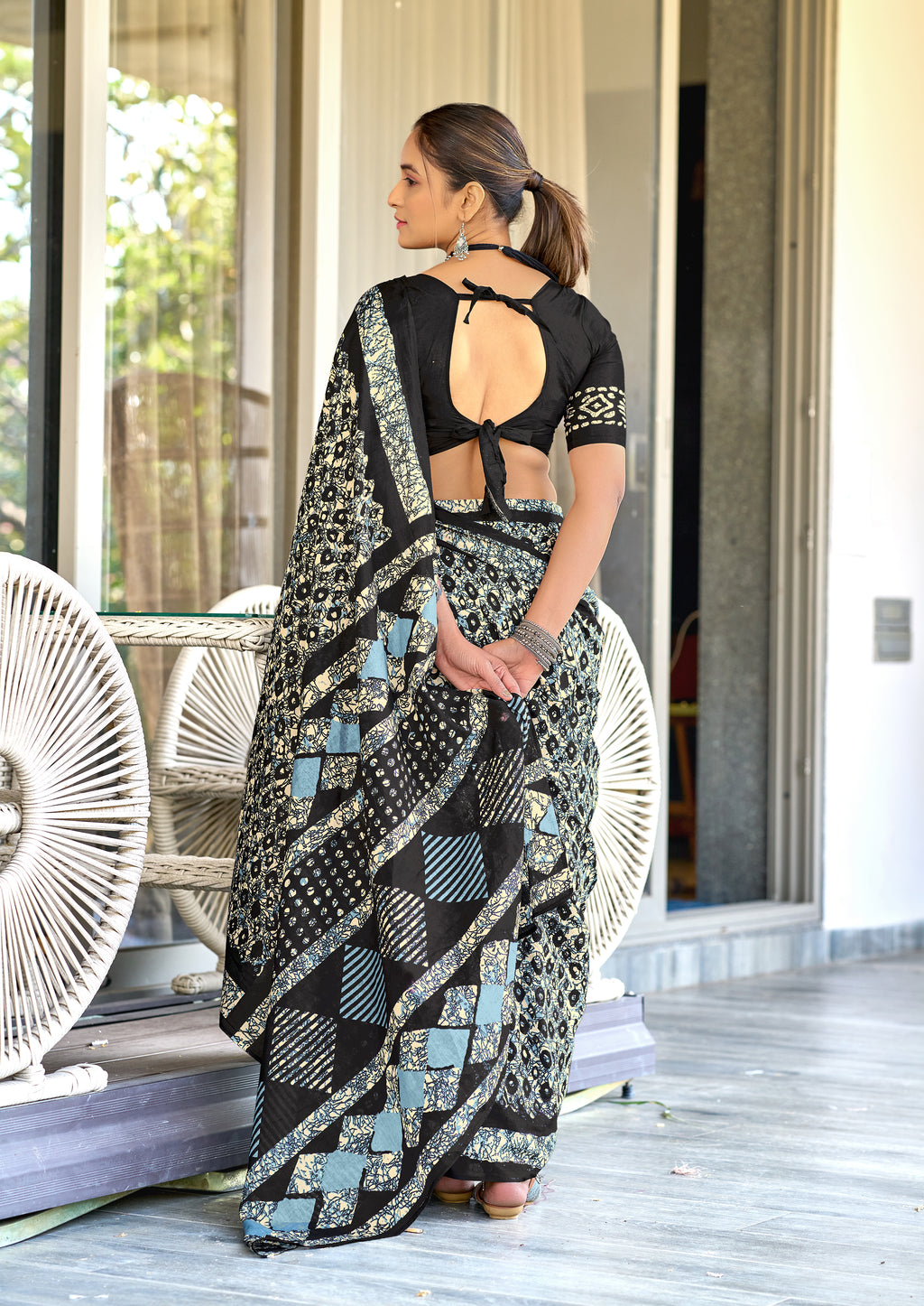 RASMALI BATIK PURE MULMUL COTTON BATIK PRINTD BLACK SAREE