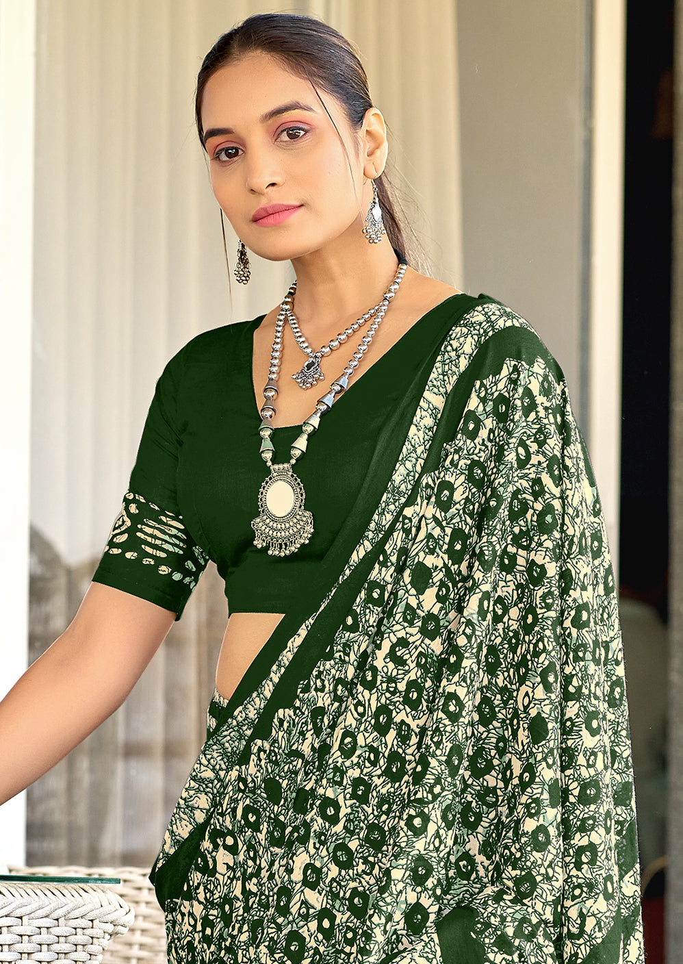 RASMALI BATIK PURE MULMUL COTTON BATIK PRINTD GREEN SAREE
