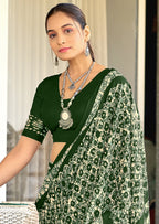 RASMALI BATIK PURE MULMUL COTTON BATIK PRINTD GREEN SAREE
