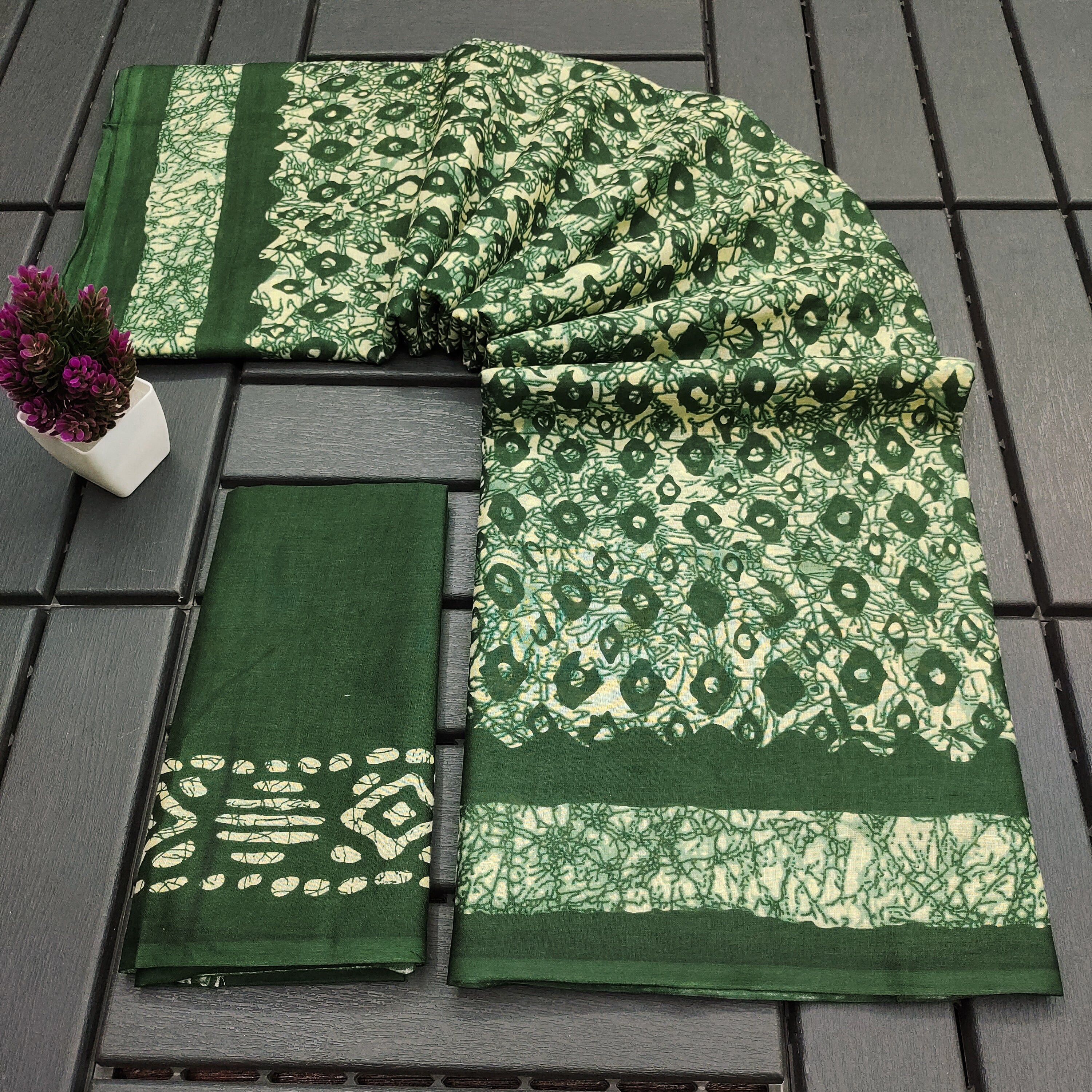 RASMALI BATIK PURE MULMUL COTTON BATIK PRINTD GREEN SAREE