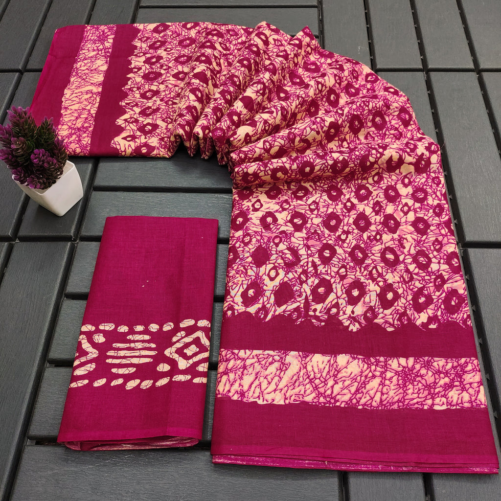 RASMALI BATIK PURE MULMUL COTTON BATIK PRINTD PINK SAREE