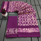RASMALI BATIK PURE MULMUL COTTON BATIK PRINTD PURPLE SAREE
