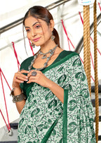 RUTBA PURE MULMUL COTTON BAGRU PRINTED GREEN SAREE