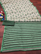 RUTBA PURE MULMUL COTTON BAGRU PRINTED GREEN SAREE