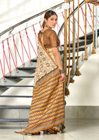 RUTBA PURE MULMUL COTTON BAGRU PRINTED MUSTARD SAREE