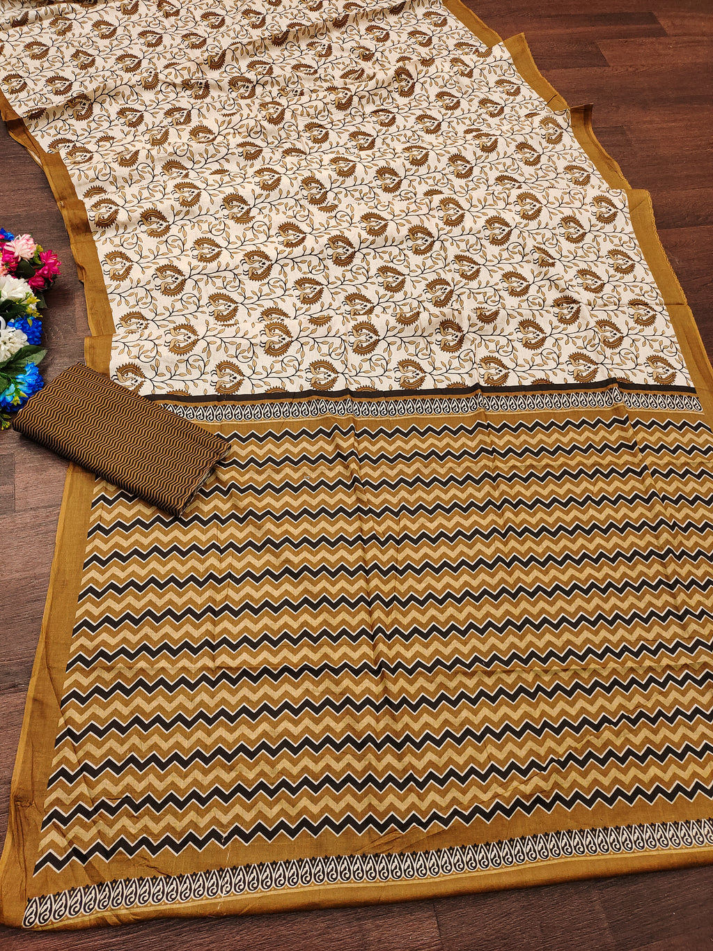 RUTBA PURE MULMUL COTTON BAGRU PRINTED MUSTARD SAREE