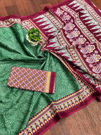 SANMATHI PURE MULMUL COTTON BANDHANI PRINTD BOTTLE GREEN SAREE