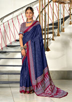 SANMATHI PURE MULMUL COTTON BANDHANI PRINTD NAVY BLUE SAREE