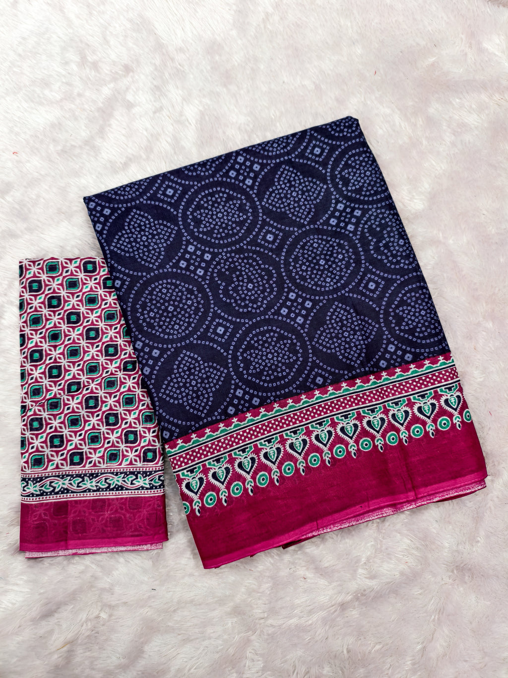 SANMATHI PURE MULMUL COTTON BANDHANI PRINTD NAVY BLUE SAREE